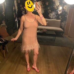 Lace & Beads Pink Feather Hem Beaded Dress Size Small